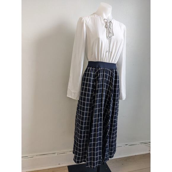 Ted Baker Size 1 US 4 Fancesa Combo Dress White Navy Blue Plaid Long Sleeves - Picture 6 of 16